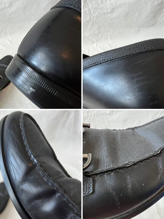 Giorgio Armani loafers black leather textured horsebit UK 8 US 9 slip on shoes